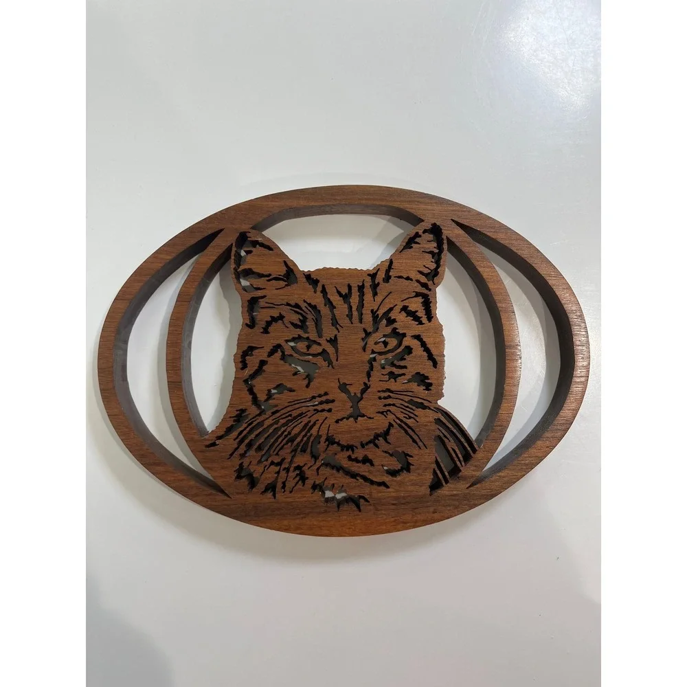 Vintage Wood Carved Cat Scroll Saw Art Cat Rustic Wall Decor Handmade Lazer‎